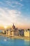 Beautiful view of the Hungarian Parliament and the chain bridge in the panorama of Budapest at night, Hungary