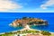 Beautiful view of the island-resort of St. Stefan Sveti Stefan on the Budva Riviera, Budva, Montenegro