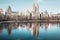 Beautiful view of Jacqueline Kennedy Onassis Reservoir in Central Park, New York City at daytime