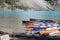 Beautiful view of kayak dock at Lake Moraine in Banff National Park