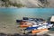 Beautiful view of kayak dock at Lake Moraine in Banff National Park