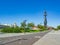 Beautiful view of Krymskaya embankment and Muzeon park of arts in Moscow on a sunny summer day.