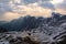 Beautiful view of Laghi dei Piani at sunset. Tre Cime, Italy