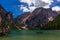 Beautiful view of Lago di Braies Lake or Pragser Wildsee in Dolomite , Italy