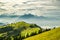 Beautiful view on Lake Lucerne, Mount Pilatus and Swiss Alps from top of Rigi Kulm