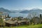 Beautiful view on Lake Luzern and Alps above the Weggis village