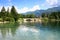 Beautiful view on Lake, mountain, reflection. Lake Bohinj. Sloveni