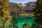 .Beautiful view of Lake Tovel, the largest of all natural lakes in Trentino in the Adamello Brenta Park