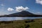 Beautiful view of loch and hill near Locheport. Bay on North Uist, Outer Hebrides, Scotland.