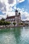 Beautiful view of the Lucerne Jesuit Church Jesuitenkirche on Reuss river side in old town of Lucerne with reflection in water,