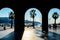 Beautiful View of the Marina, Sea and Boats through an Ancient Arched Building in Koper Slovenia.