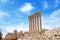 Beautiful view of the Massive columns of the Temple of Jupiter in the ancient city of Baalbek