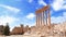 Beautiful view of the Massive columns of the Temple of Jupiter in the ancient city of Baalbek