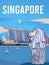 Beautiful view Merlion and Singapore city skyline ilustration travel poster