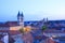 Beautiful view of the Minorit church and the panorama of the city of Eger, Hungary