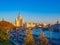 Beautiful view of Moscow, Russia from Zaryadye landscape park viewing bridge.