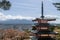 Beautiful view of Mount Fuji, Chureito Pagoda and Fujiyoshida district, Japan