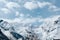 Beautiful view on Mount Ortler with glacier and clouds in sunny winter day, clouds