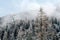 Beautiful view on Mount Ortler with glacier and clouds in sunny winter day, clouds