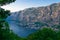 Beautiful view from Mount Vrmac to Bay of Kotor Boka kotorska, also known as Boka and coastal towns at foot of mountain range