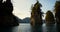 Beautiful view mountain lake and river from boat in Ratchaprapa dam, Khoa Sok national park, Surat Thani