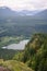 Beautiful view from mountain top on hikers on the rock