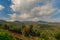 Beautiful view of mountain and vegetable garden on a sunny day