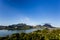 Beautiful view of mountains near lake in Rio de Janeiro, Brazil