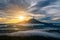 Beautiful view on mountians at sunrise on Bali