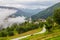 the beautiful view on Naeroydalen valley and peaks on Stalheim, Voss, Norway