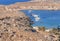 Beautiful view at natural blue sea with several docked travel and fishing boat