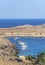 Beautiful view at natural blue sea with several docked travel and fishing boats