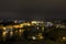 Beautiful view on the night cityscape of Prague from Letna with many bridges across the river