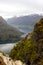 Beautiful view on nordfjord from the top of via ferrata Loen Norway with suspension bridge in autumn,scandinavian nature