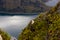 Beautiful view on nordfjord from the top of via ferrata Loen Norway with suspension bridge in autumn,scandinavian nature