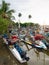 Beautiful view on the ocean harbour full of colorful fishing boats in Sri Lanka