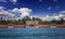 Beautiful view of old cemetery on island in Venice, Italy. There is a beautiful clear sea and beautiful clouds