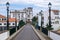 Beautiful view of the old stone arch bridge in Nordeste, Azores