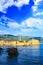 Beautiful view of the old town of Budva and the bell tower of the Church of St. John in Budva