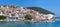 Beautiful view of old town and harbor of Skopelos Island, Northern Sporades islands, Greece