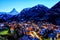 Beautiful view of old village in twilight time with Matterhorn peak background in Zermatt, Switzerland