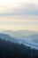 Beautiful view over Odenwald with snow at sunset in winter in Germany