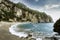 Beautiful view over the sea beach in Kerkyra island. Wonderful morning seascape of Ionian Sea, Corfu island. Aerial summer view of