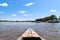 Beautiful view over the waters of the Amazon River in a boat