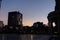 Beautiful view of Palace of Fine Arts and Mexico City under sunset sky