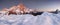 Beautiful view of Pale di San Martino in the italian Dolomites with blue cloudy sky. The famous Cimon della Pala