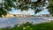 Beautiful view from a park of the river Shannon with the town of Athlone in the background