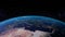 Beautiful view of planet earth from the space and blue shinny atmosphere ring in world science and global concept