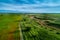 Beautiful view of the poppy field and the road, aerial photography