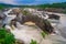 Beautiful view of the Potomac river flowing through the stones, Great Falls, USA, long exposure